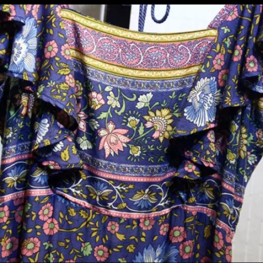 Blue Floral Boho Open Back Maxi Dress - Picture 6 of 6